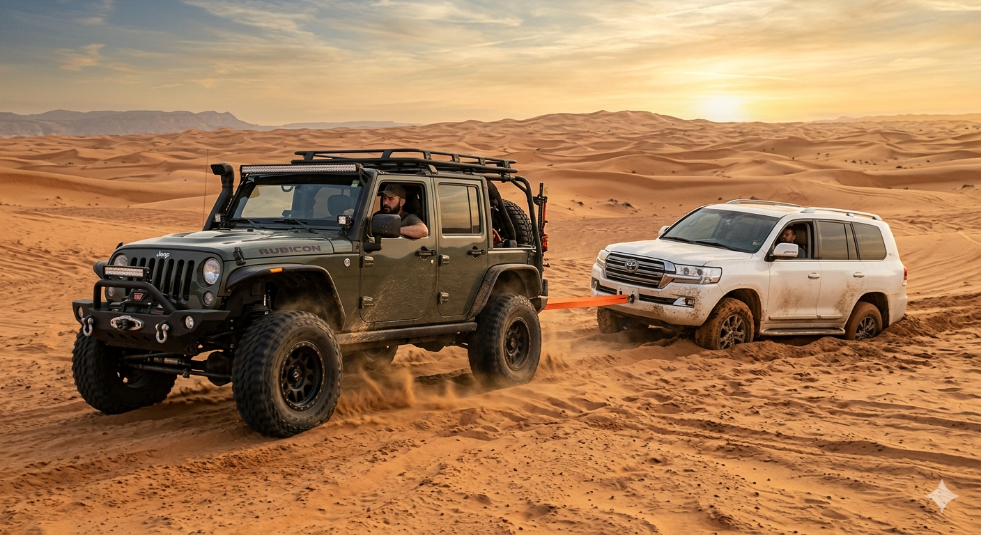 Desert 4x4 stuck in sand — UAE recovery service